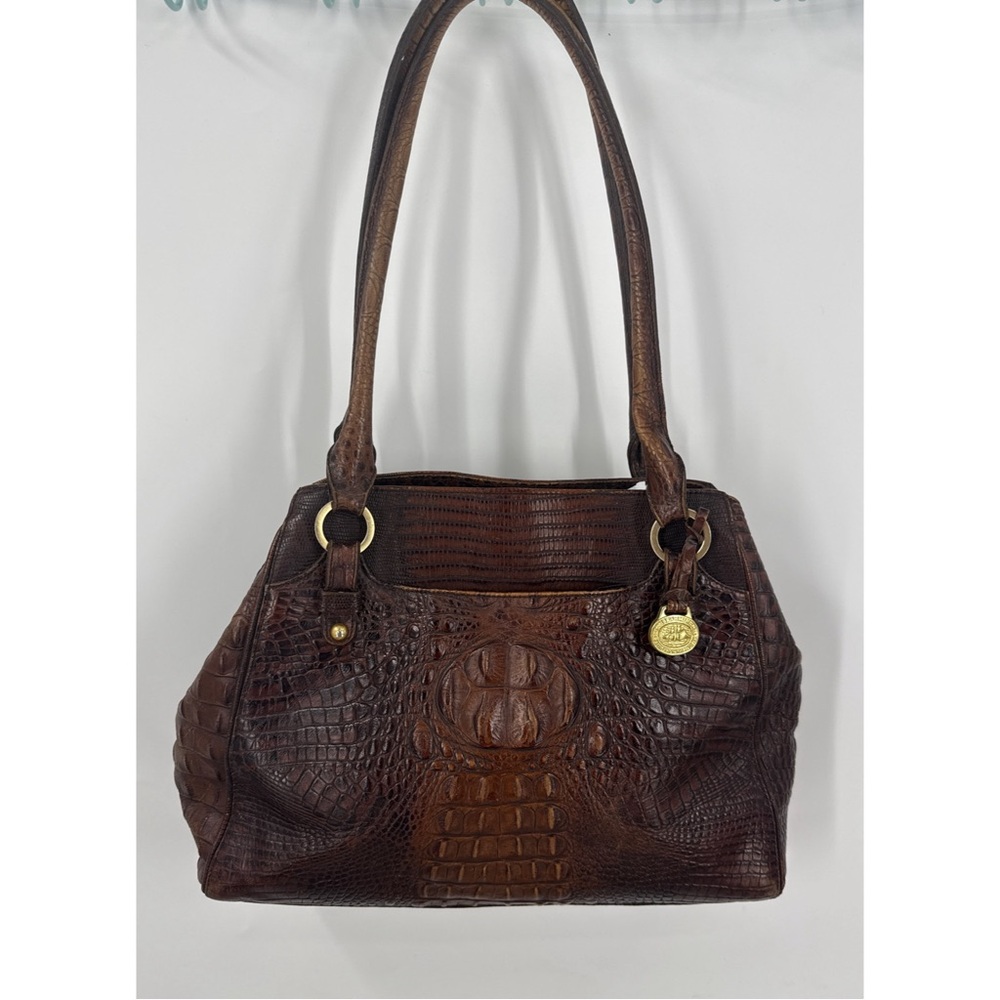 Brahmin Brown Crocodile-Embossed Handbag
